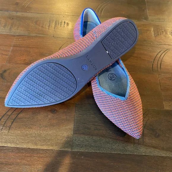 Rothy’s The Point Flat Shoes Orange Blue Striped Women's Size 5 - Picture 12 of 16